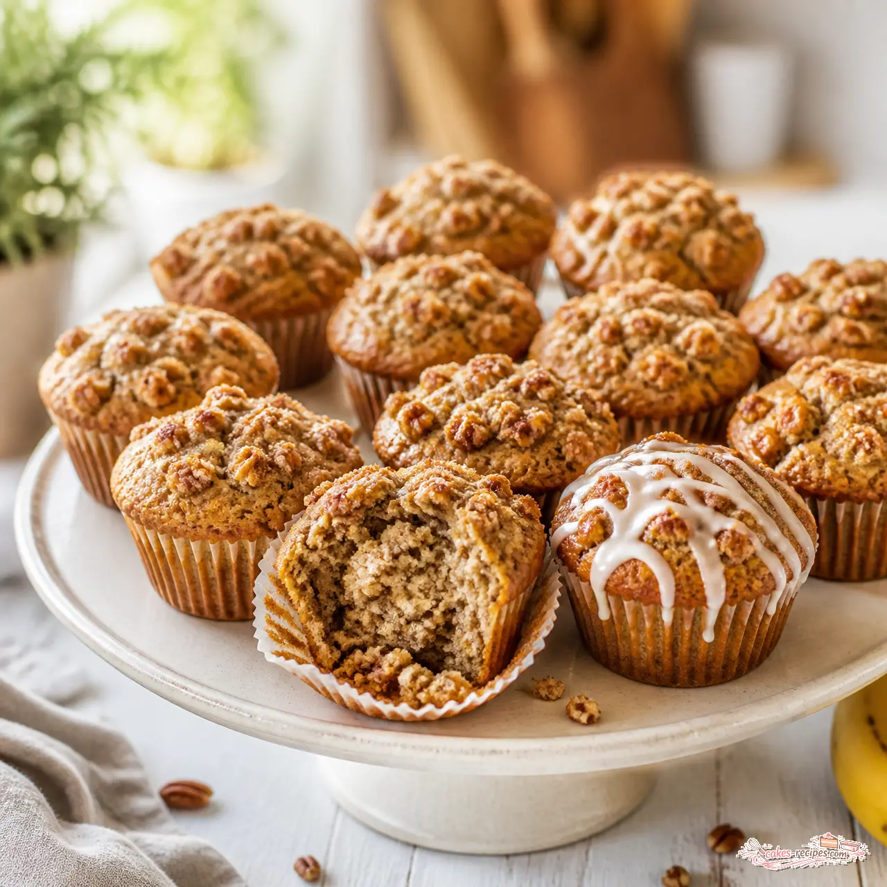 banana nut muffins with pecan streusel - final presentation