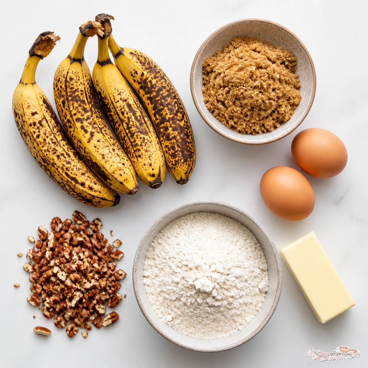 banana nut muffins with pecan streusel - main ingredients