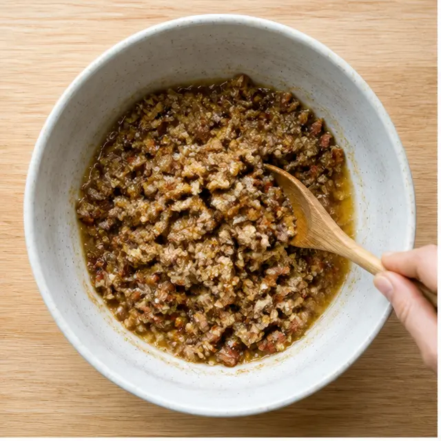 Step 1: Mix the wet pecan streusel with melted butter