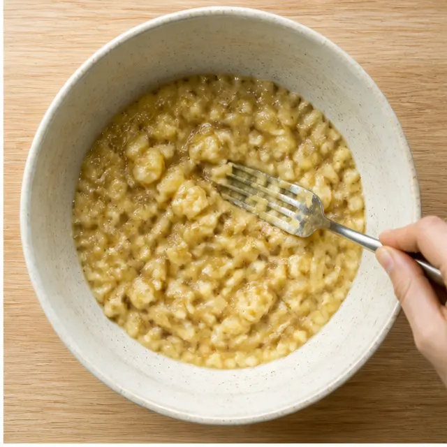 Step 2: Mash heavily speckled overripe bananas with a fork