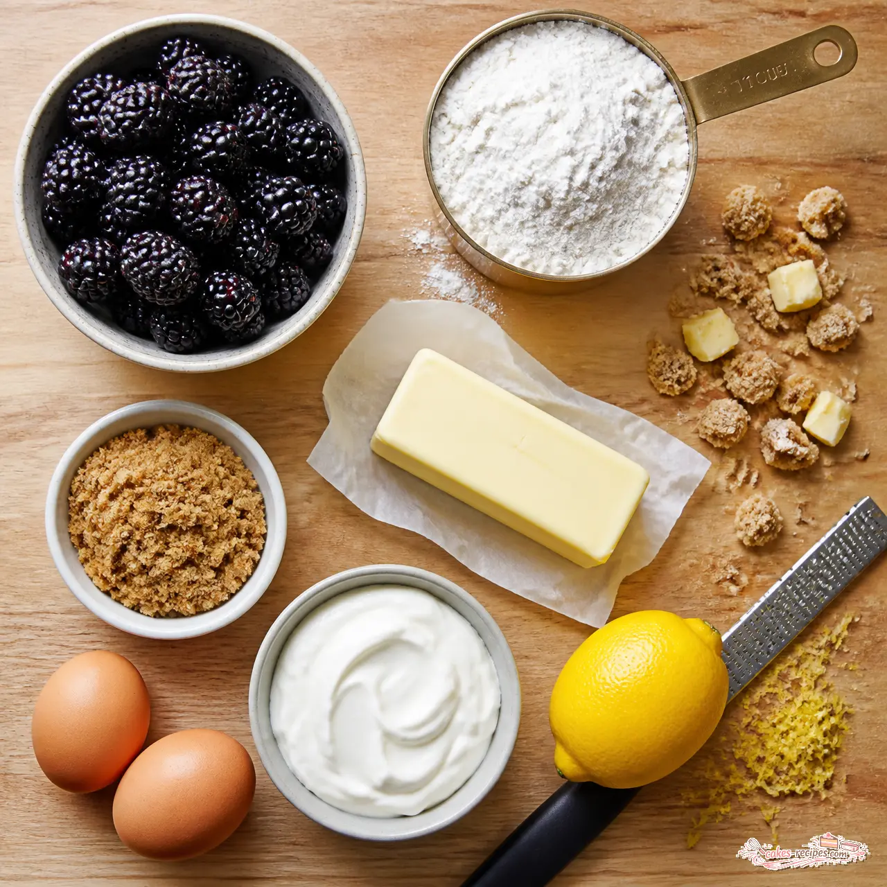 blackberry crumb muffins - main ingredients