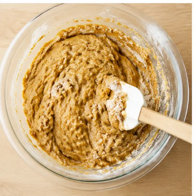 Step 3: Folding dry ingredients into the thick batter