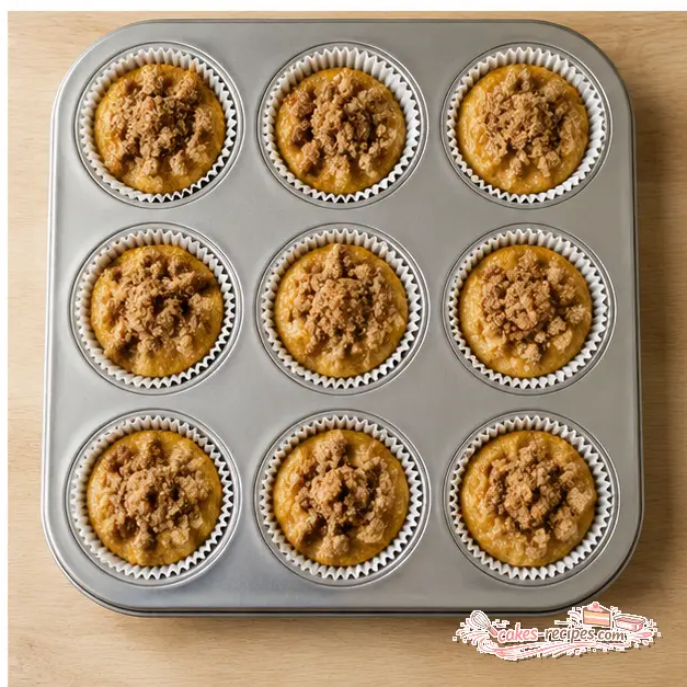 Step 4: Filling muffin liners to the top with crumble topping