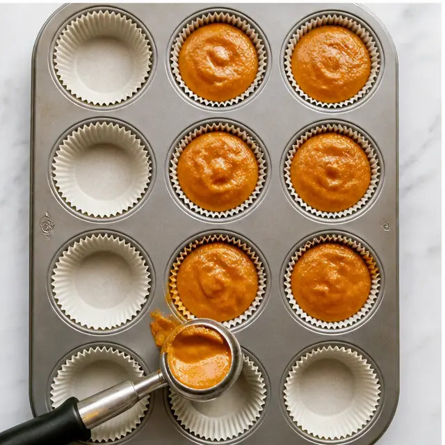 Step 3: Portion batter into prepared tin