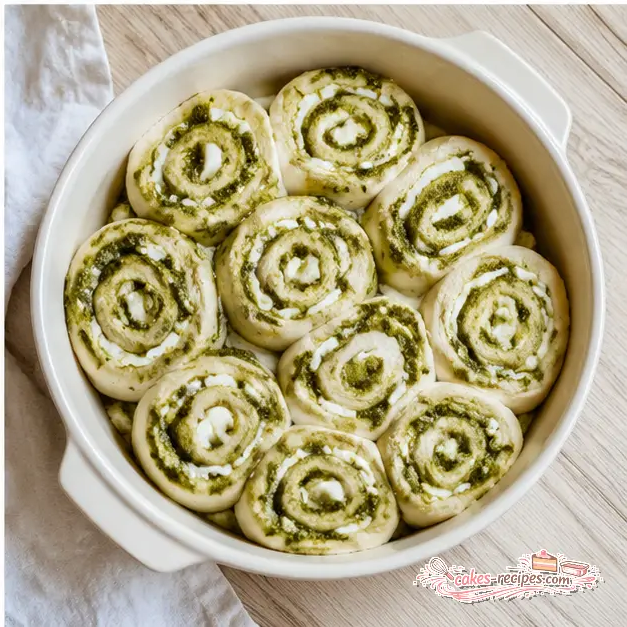 Nesting sliced dough spirals in the buttered baking pan