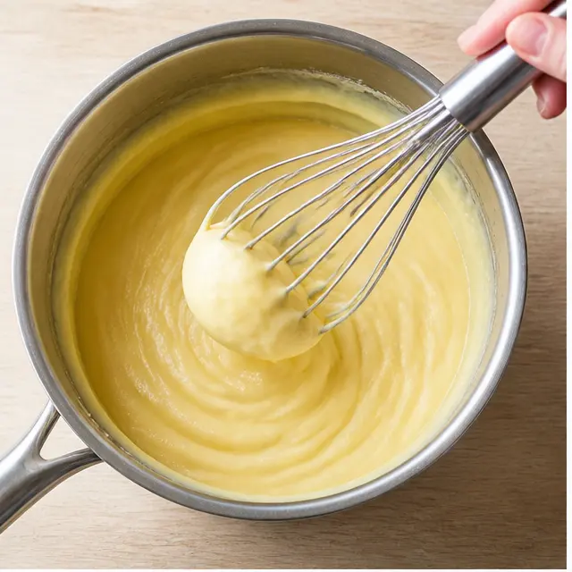 Step 1: Whisking custard until thick