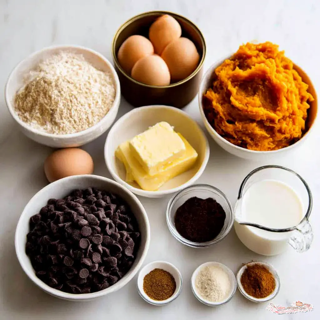 chocolate chip pumpkin bread - main ingredients