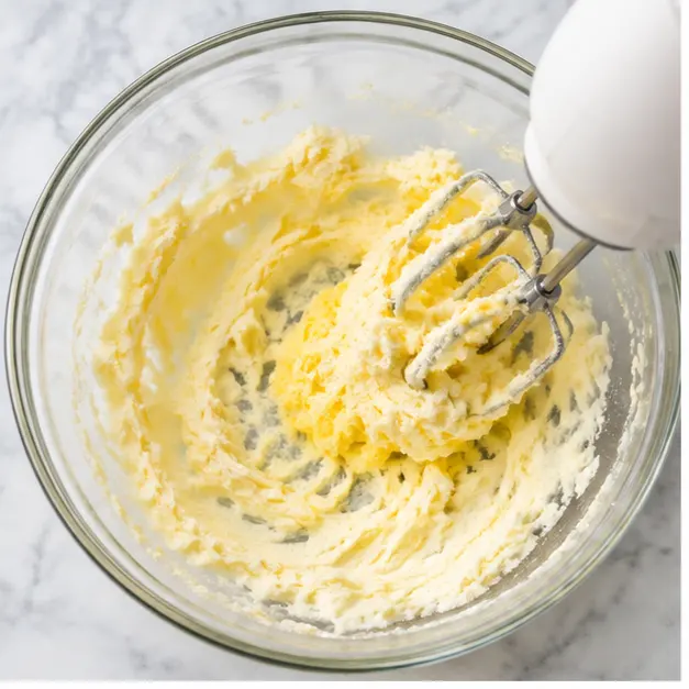 Step 1: Cream softened butter with granulated sugar until pale and fluffy