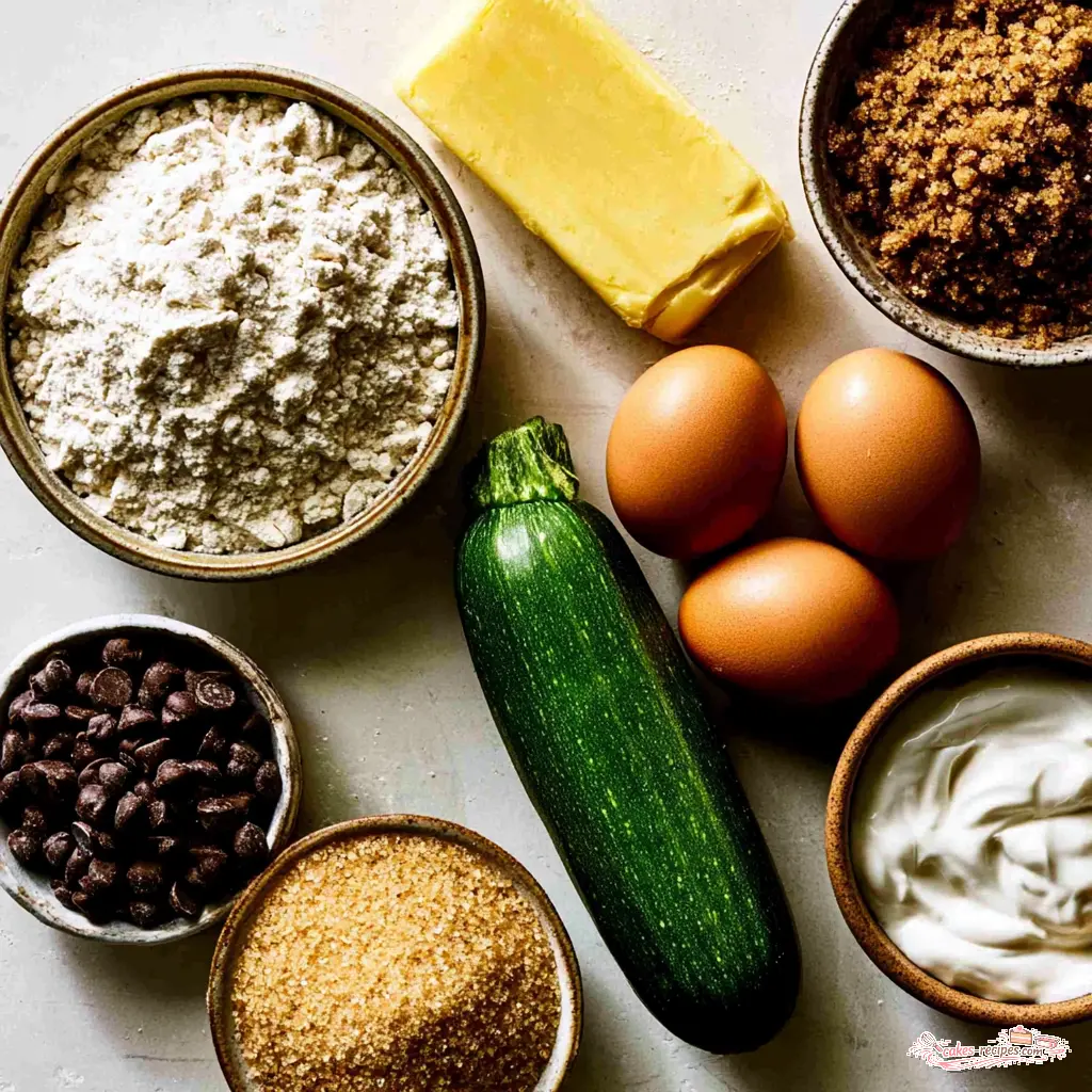 chocolate chip zucchini bread - main ingredients
