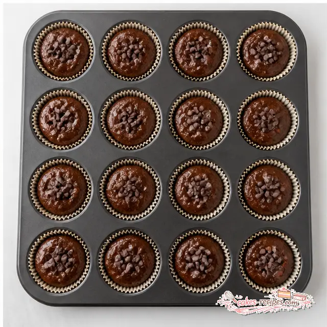 Step 4: Fill muffin cups and sprinkle mini chocolate chips before baking.