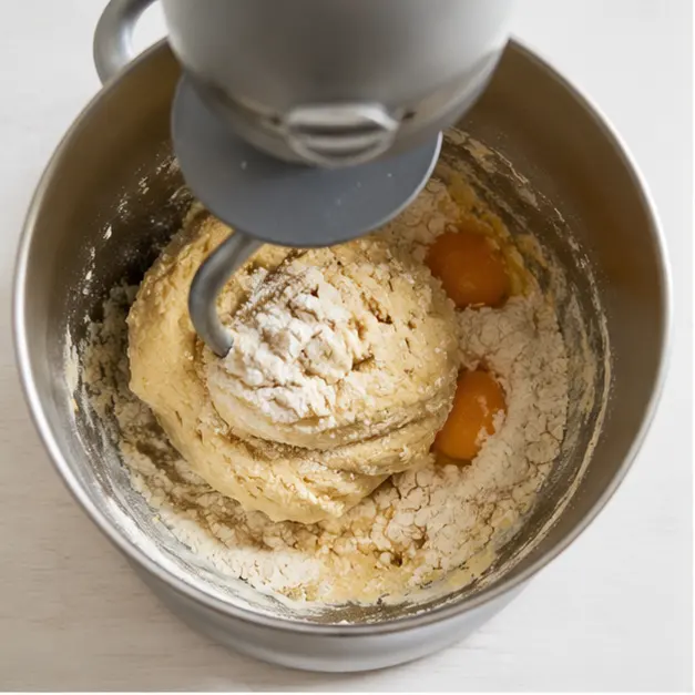 Mixing the yeast dough in a stand mixer