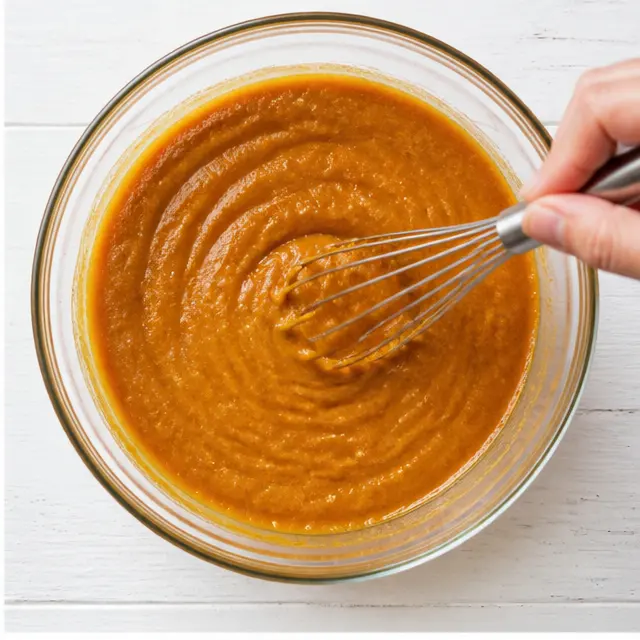 Beat the wet ingredients into a smooth pumpkin batter