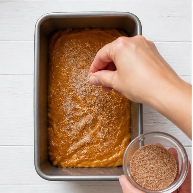 Layer the batter and sprinkle the cinnamon-cardamom sugar