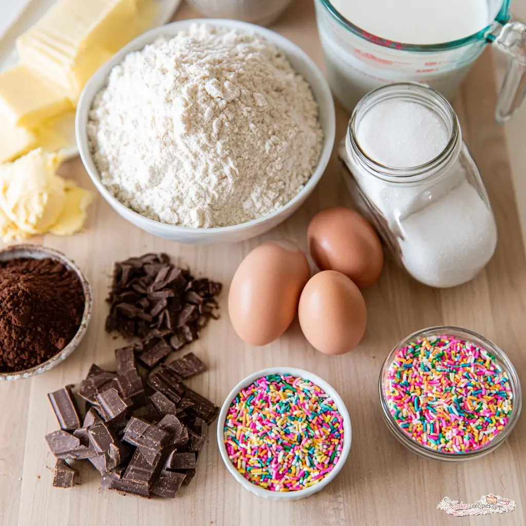 classic birthday cake - main ingredients