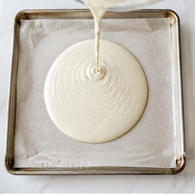 Step 2: Spreading the batter thin on a parchment-lined sheet pan