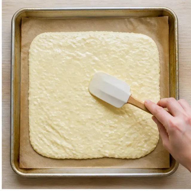 Step 2: Spread the batter into an even 1/4 inch rectangle on a parchment-lined baking sheet