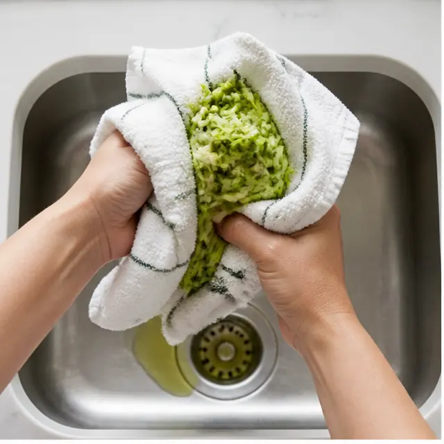 Step 1: Grate and squeeze the zucchini dry in a kitchen towel