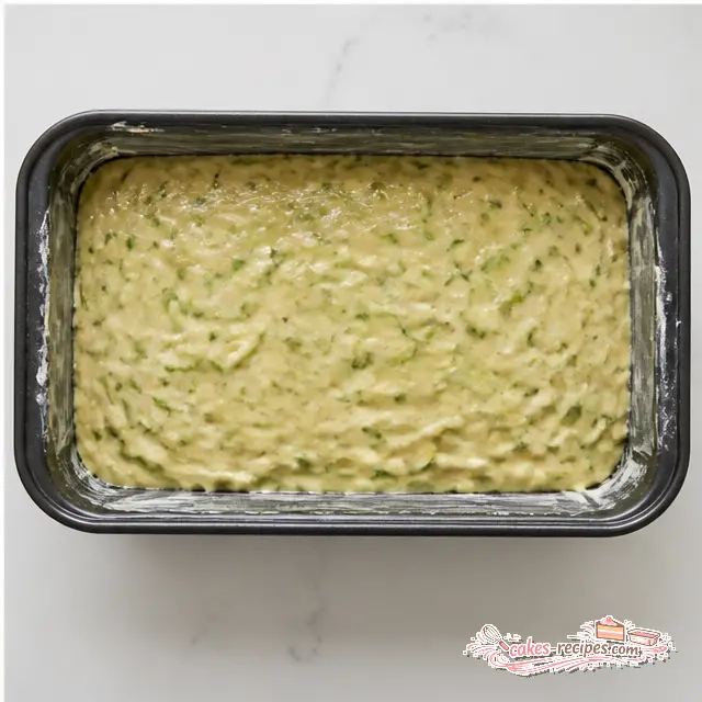 Step 4: Pour the green-flecked batter into a buttered loaf pan and bake