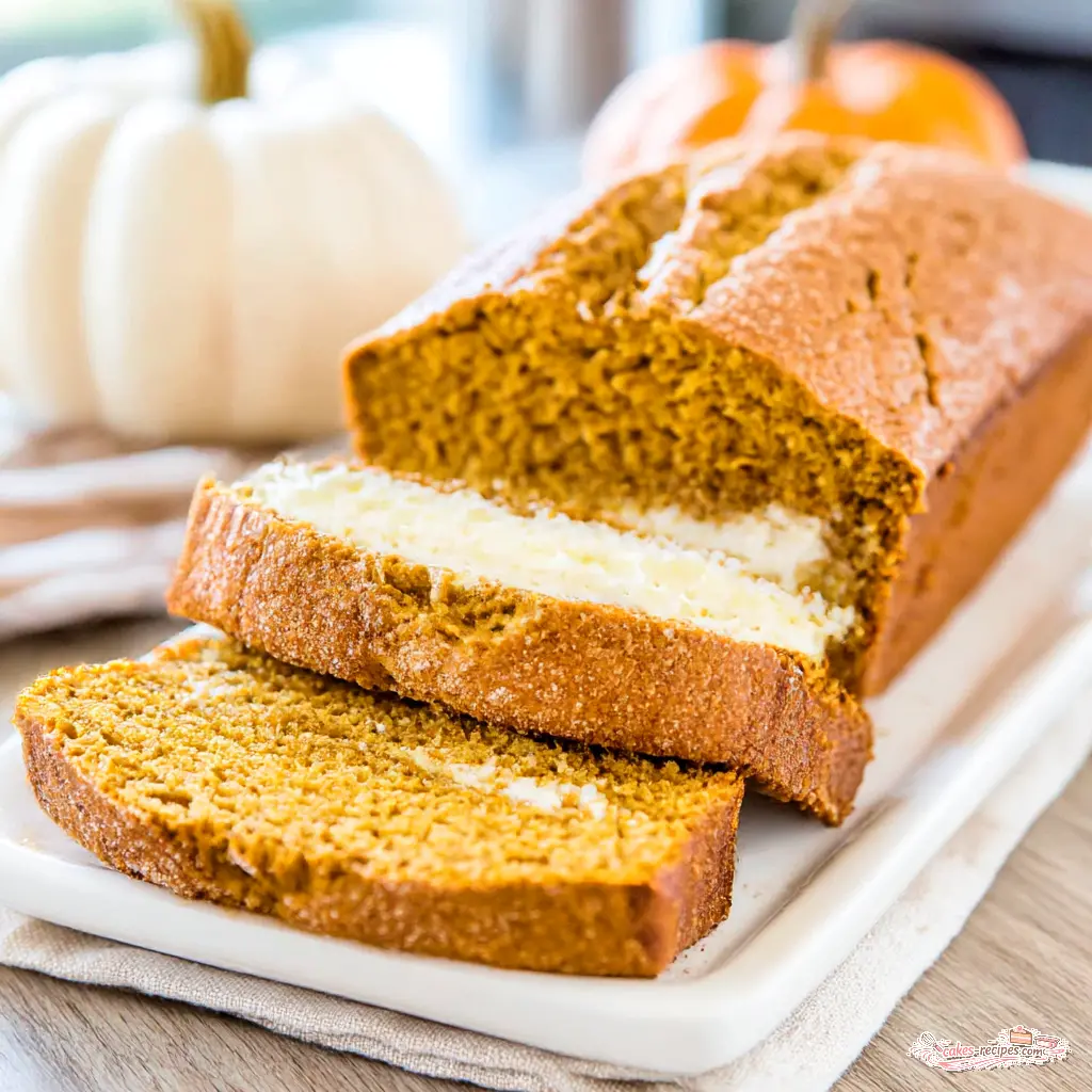 cream cheese stuffed pumpkin bread - final presentation
