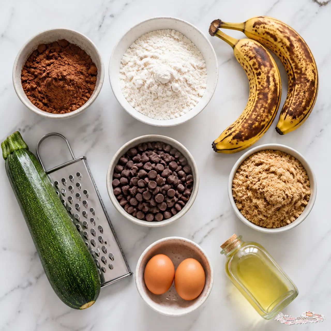 double chocolate zucchini banana bread - main ingredients