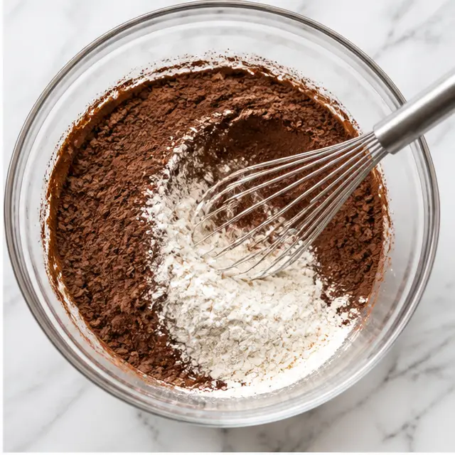 Whisking cocoa powder and flour together