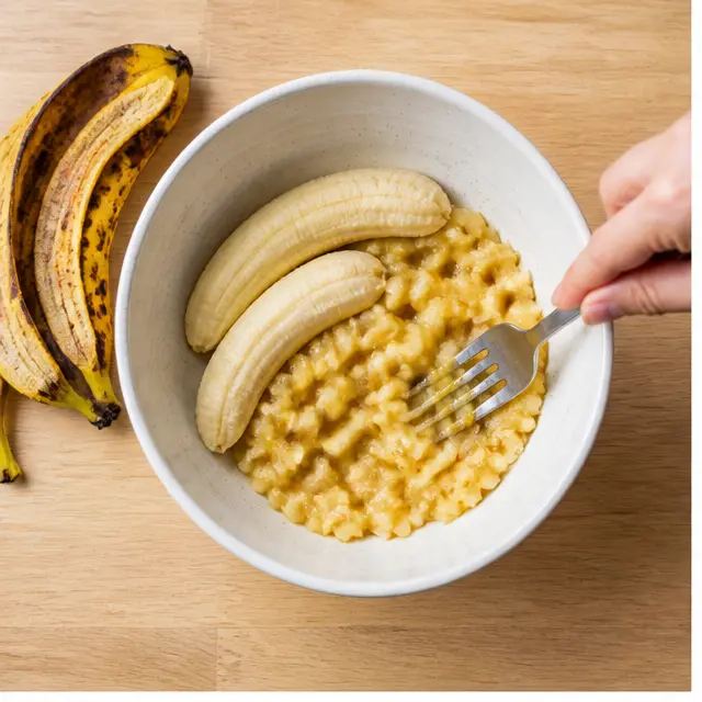 Mash ripe speckled bananas with a fork until chunky