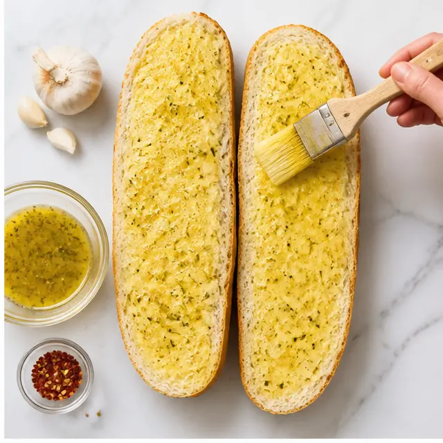Step 2: Brushing the cut sides with garlic butter mixture