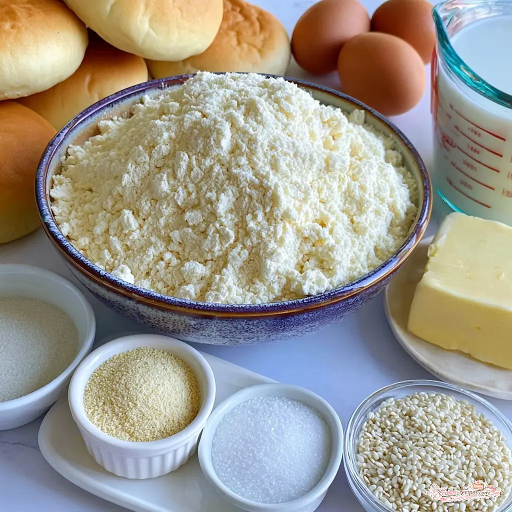 homemade hamburger buns - main ingredients