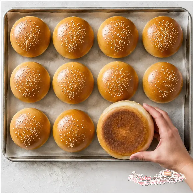 Step 4: Baking proofed buns to golden brown with sesame seeds