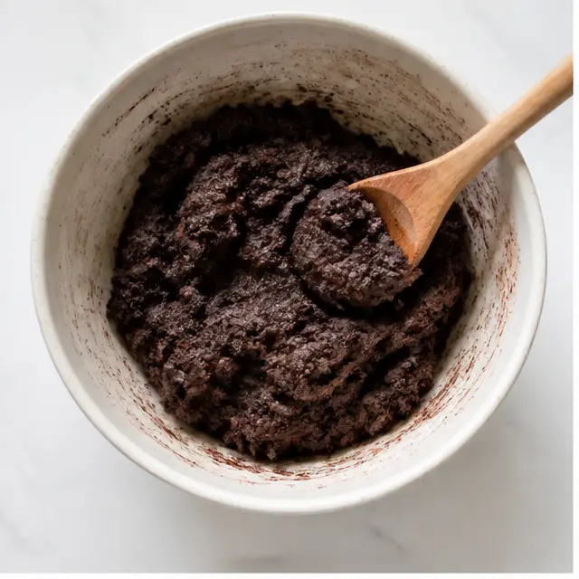 Step 1: mixing dark chocolate cookie dough in a large bowl