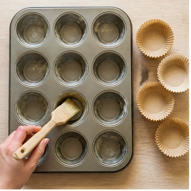 Step 1: Butter the muffin tin and prep the liners