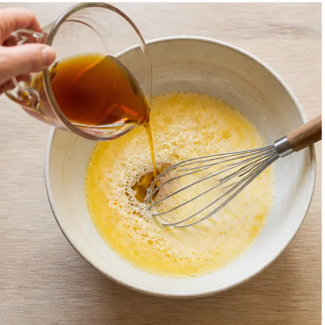Step 3: Whisk egg, milk, melted butter, and maple syrup until smooth