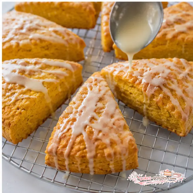 Step 4: Drizzling warm maple glaze over baked scones