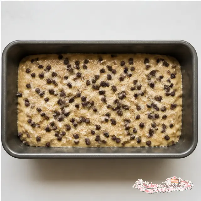 Step 4: Filling the loaf pan and topping with sugar and chips