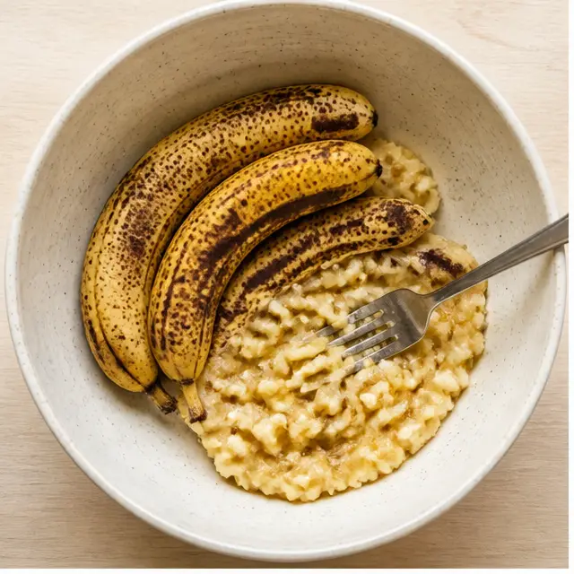 Step 1: fork mash the overripe bananas in a large bowl