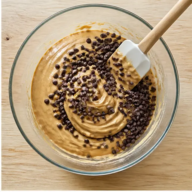 Step 2: Gently fold mini chocolate chips into the batter with a spatula.