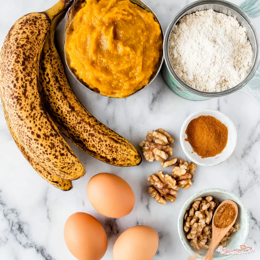 pumpkin banana bread - main ingredients