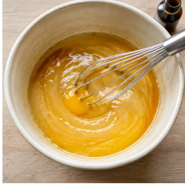 Mixing glossy sweet wet ingredients
