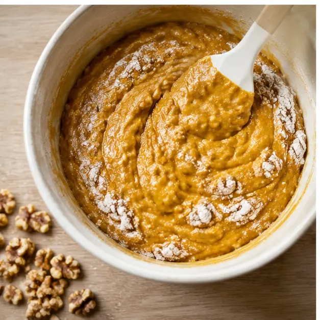 Folding orange banana-pumpkin batter