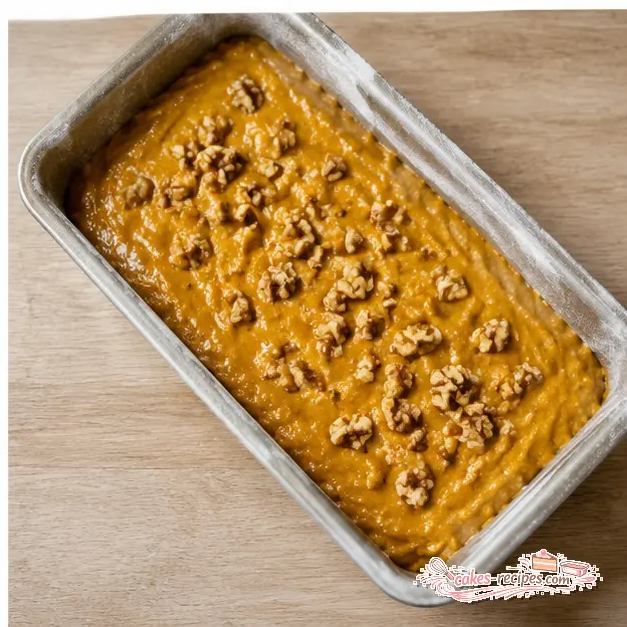 Pouring batter into floured loaf pan