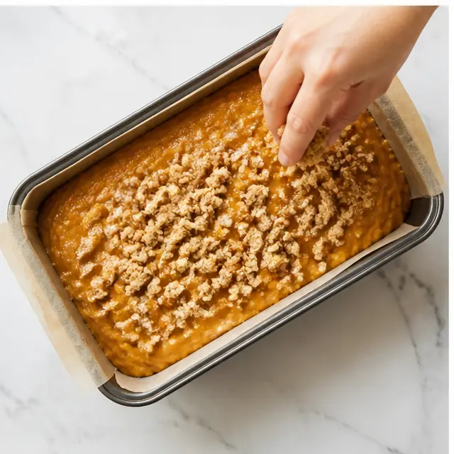 Step 3: Scatter chilled streusel over the batter
