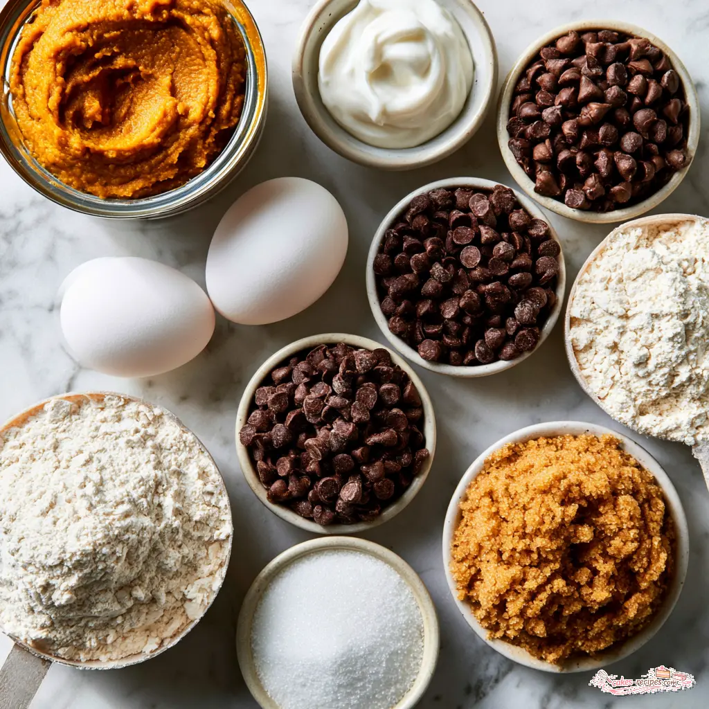 pumpkin chocolate chip muffins - main ingredients