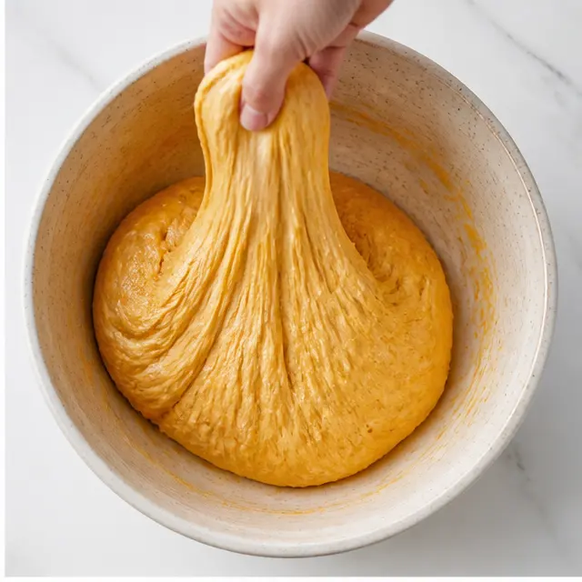 Stretching and folding the wet dough