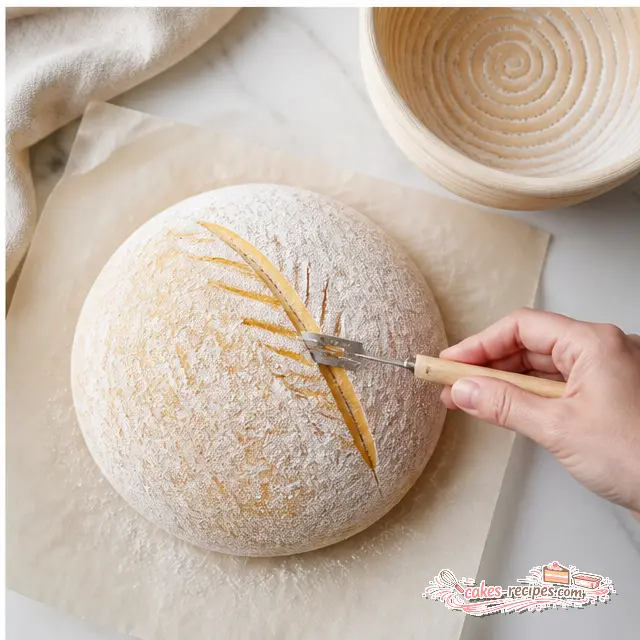 Scoring the cold dough before baking