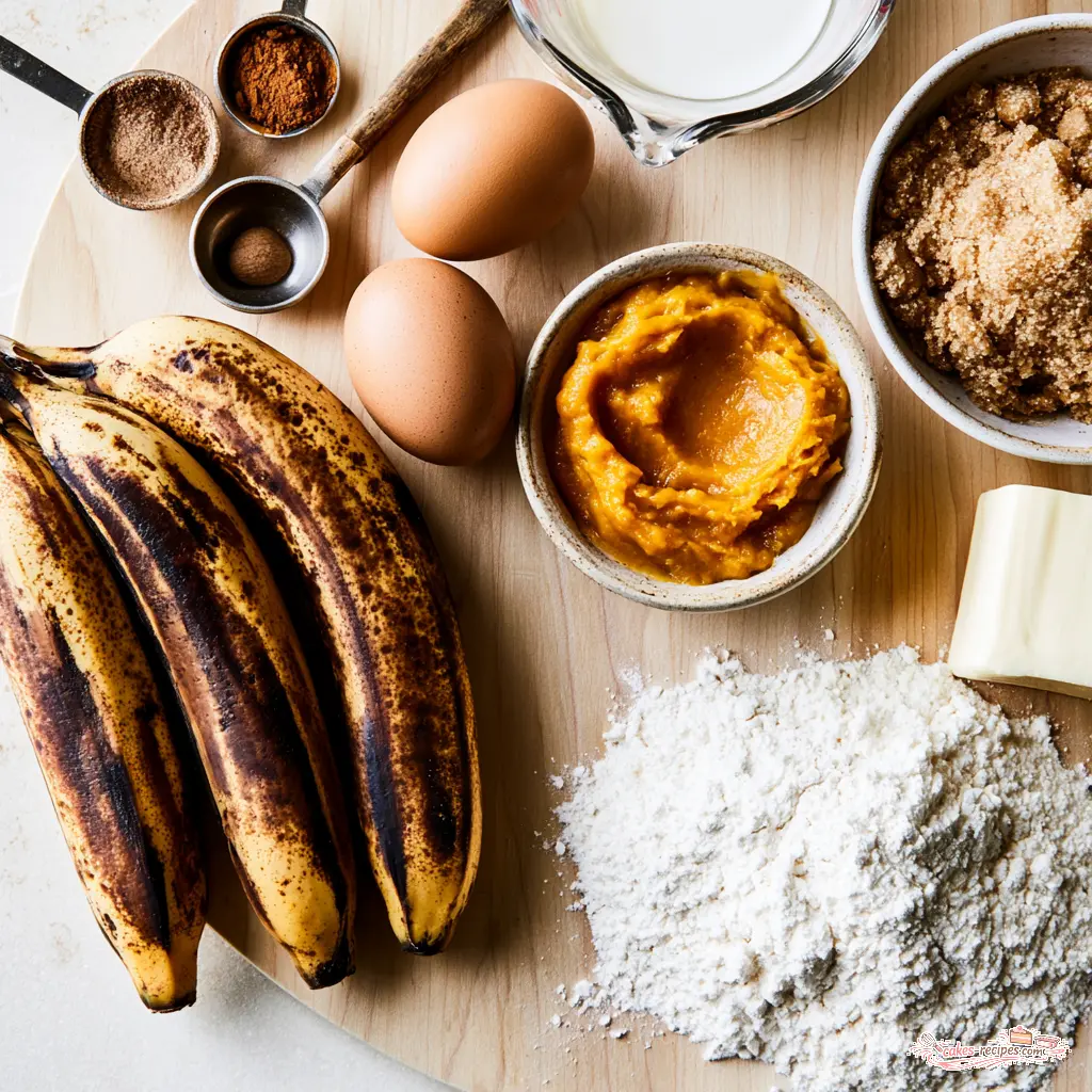 pumpkin spice banana bread - main ingredients