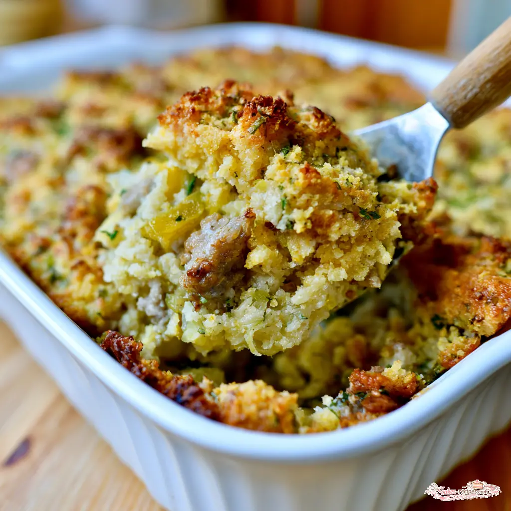 sausage cornbread stuffing - final presentation
