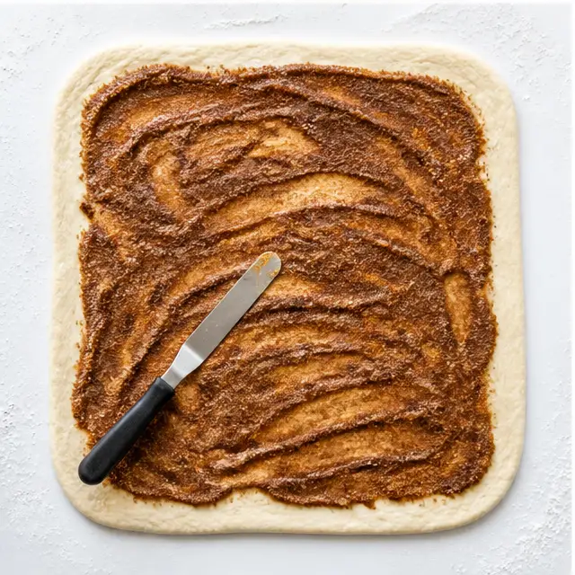 Step 3: Spreading the brown sugar cinnamon filling across the dough