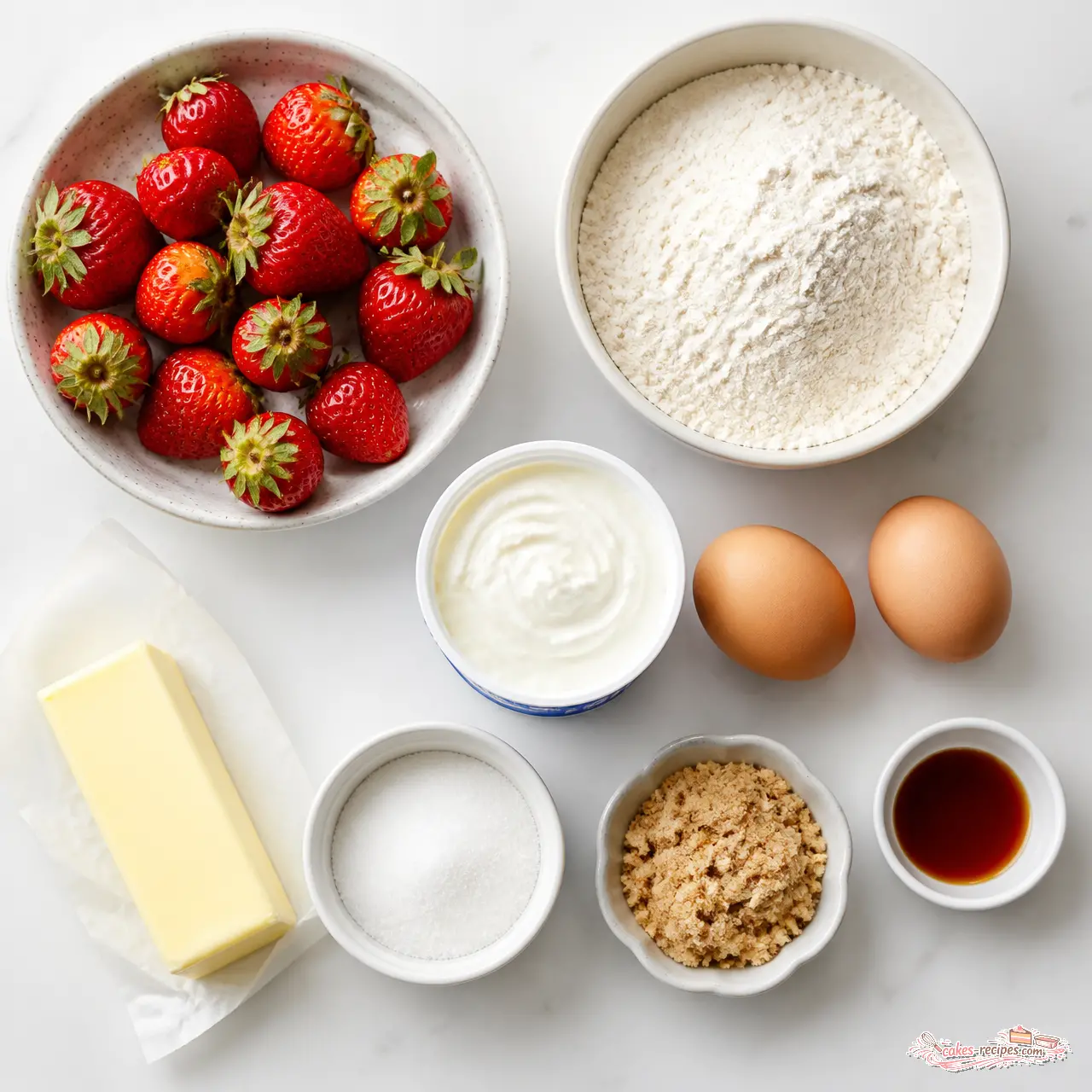 strawberry crumb muffins - main ingredients