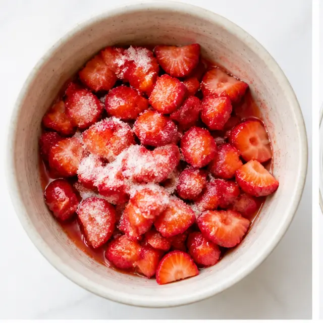 Tossing diced strawberries with sugar to draw out juices