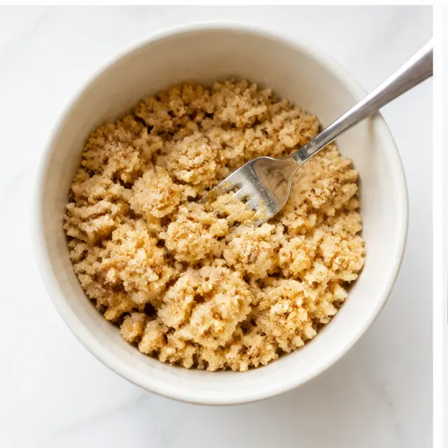 Stirring the crumb topping with a fork until clumpy